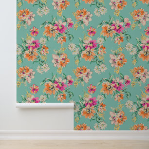 Add Your Name Bright Sketch Floral Pattern Wallpaper