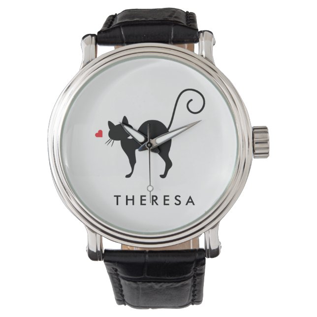 Add  your name Cat silhouette with heart Watch (Front)