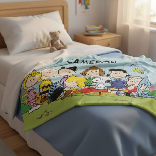 Add Your Name   Charlie Brown and Gang Fleece Blanket