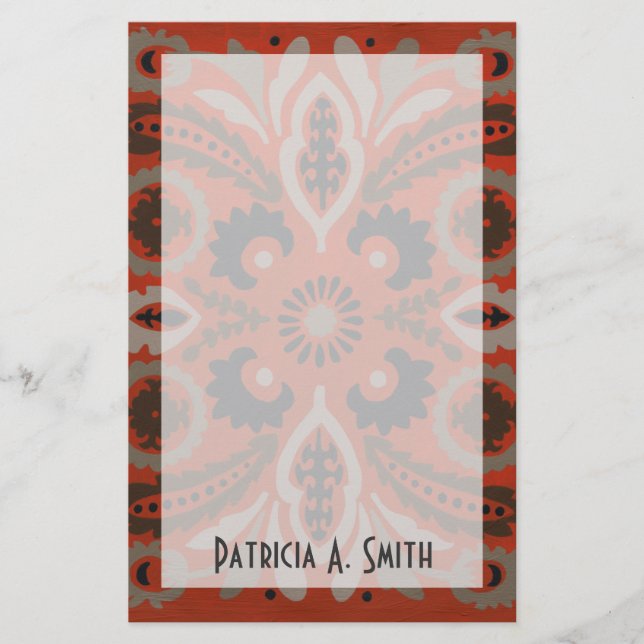 Add Your Name | Cinnabar Suzani II Stationery (Front)