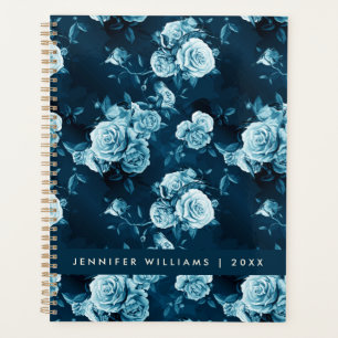 Add Your Name Classic Blue Rose Pattern Planner
