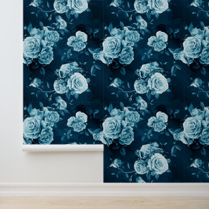 Add Your Name Classic Blue Rose Pattern Wallpaper