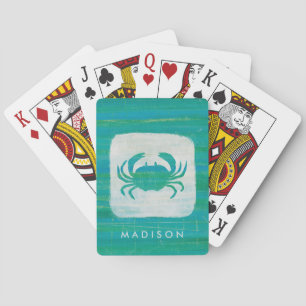 Add Your Name   Coastal   Aqua Crab Playing Cards