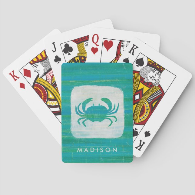 Add Your Name | Coastal | Aqua Crab Playing Cards (Back)