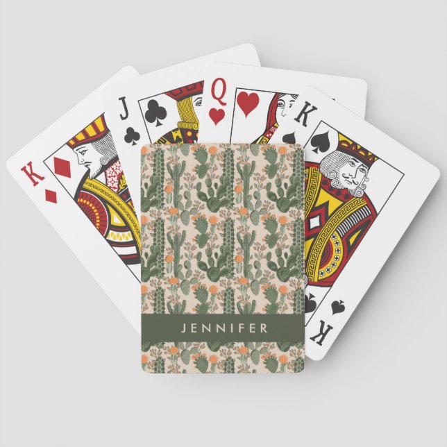 Add Your Name | Colourful Cactus Pattern Playing Cards (Back)