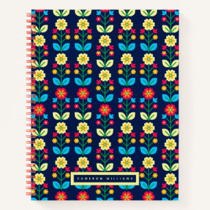 Add Your Name   Colourful Floral Pattern Notebook