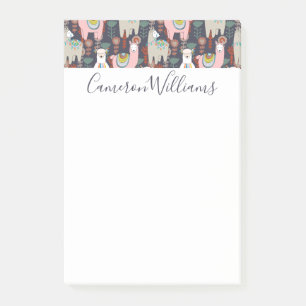 Add Your Name   Colourful Llamas Pattern Post-it Notes
