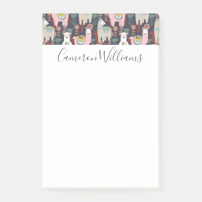Add Your Name | Colourful Llamas Pattern Post-it Notes (Front)