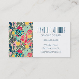 Add Your Name Colourful Polka Dot Cactus Pattern Business Card