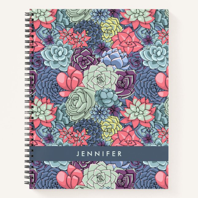 Add Your Name | Colourful Succulent Pattern Notebook (Front)