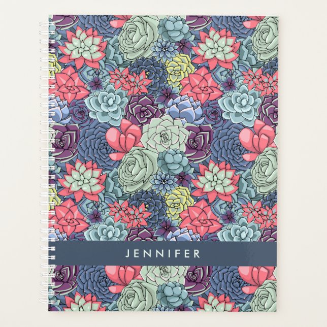 Add Your Name | Colourful Succulent Pattern Planner (Front)