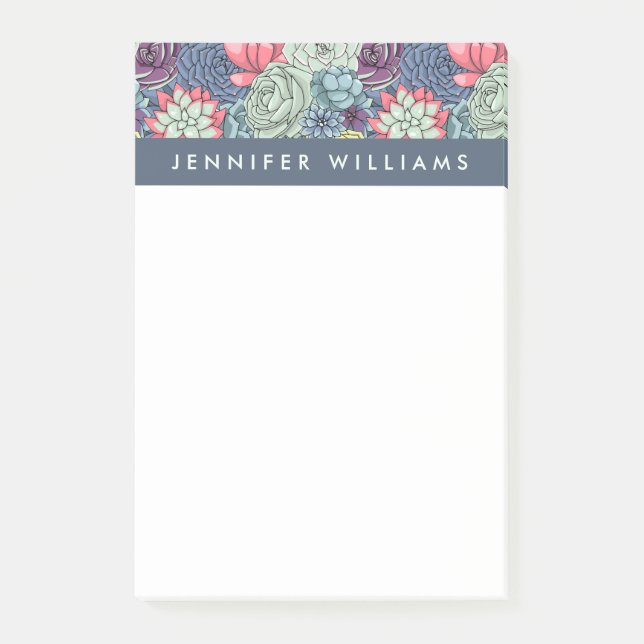 Add Your Name | Colourful Succulent Pattern Post-it Notes (Front)