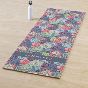 Add Your Name   Colourful Succulent Pattern Yoga Mat