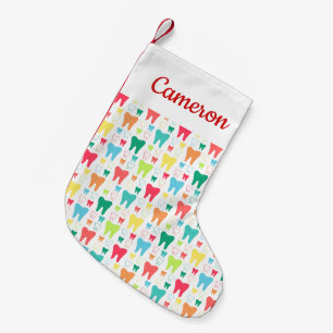 Add Your Name   Colourful Teeth Pattern Small Christmas Stocking