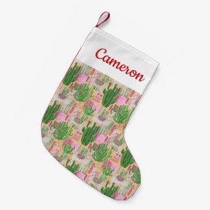 Add Your Name   Colourful Watercolor Llama Pattern Small Christmas Stocking
