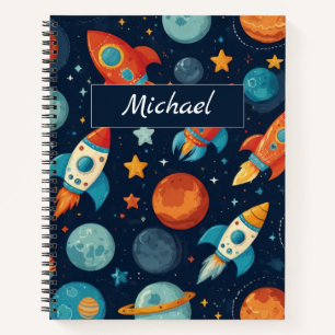 Add Your Name Cool Rocket Space and Planets Kid's Notebook