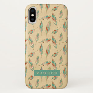 Add Your Name   Coral Feather Pattern iPhone X Case