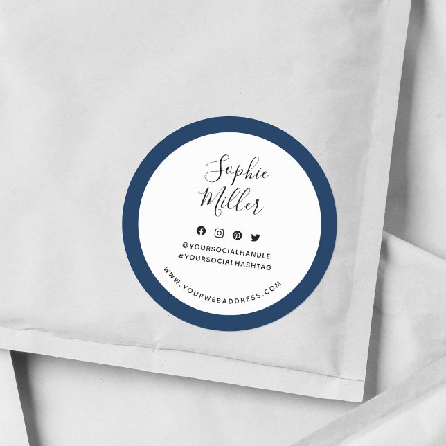 Add Your Name Custom Border Social Media Branding Classic Round Sticker (Creator Uploaded)