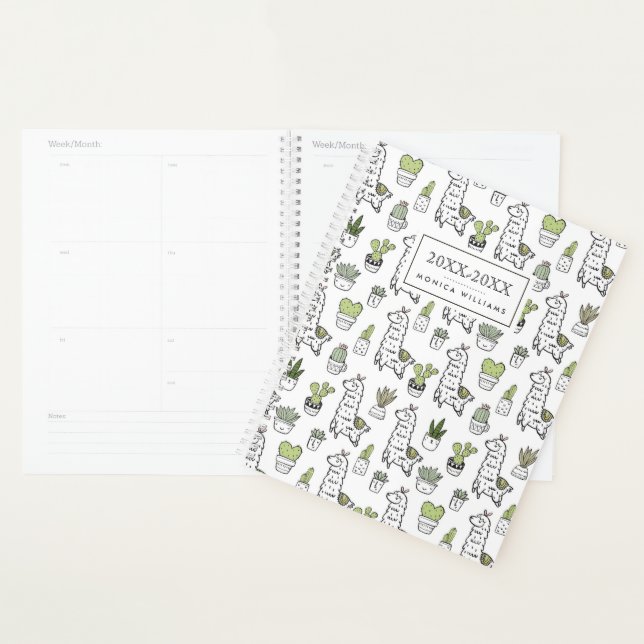 Add Your Name | Cute Alpaca & Cactus Pattern Planner (Display)