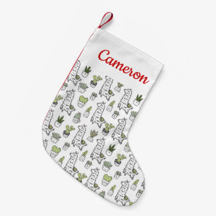 Add Your Name   Cute Alpaca & Cactus Pattern Small Christmas Stocking