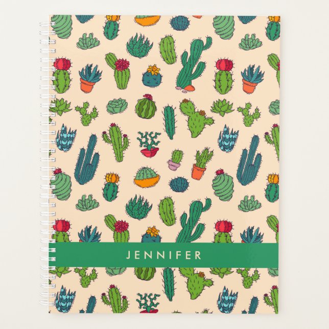 Add Your Name | Cute Cactus Standing Pattern Planner (Front)