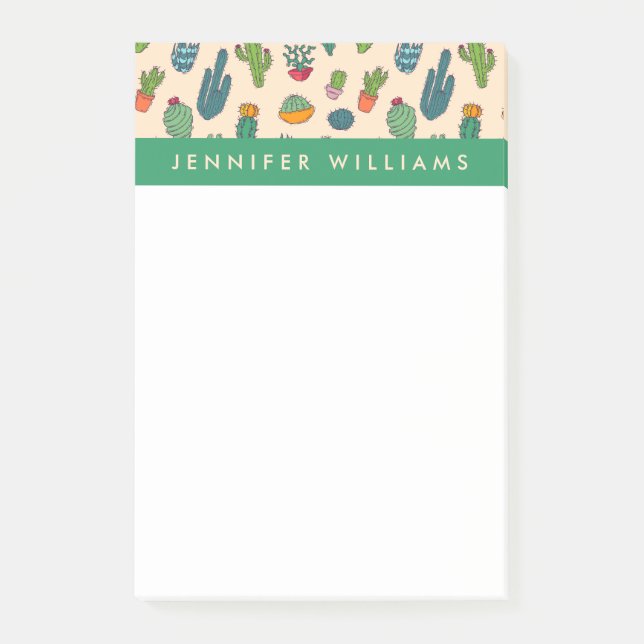 Add Your Name | Cute Cactus Standing Pattern Post-it Notes (Front)