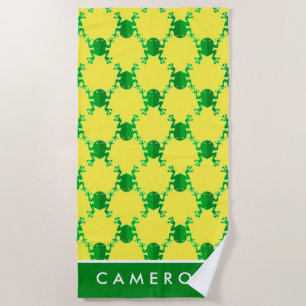 Add Your Name   Cute Cartoon Frogs Beach Towel