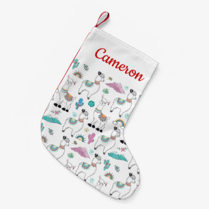Add Your Name   Cute Cartoon Llama Pattern Small Christmas Stocking