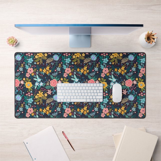 Add Your Name | Cute Colourful Floral Pattern Desk Mat (Office 1)