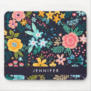 Add Your Name   Cute Colourful Floral Pattern Mouse Pad