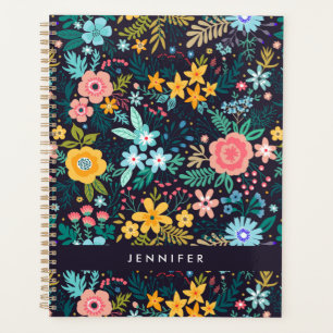 Add Your Name Cute Colourful Floral Pattern Planner