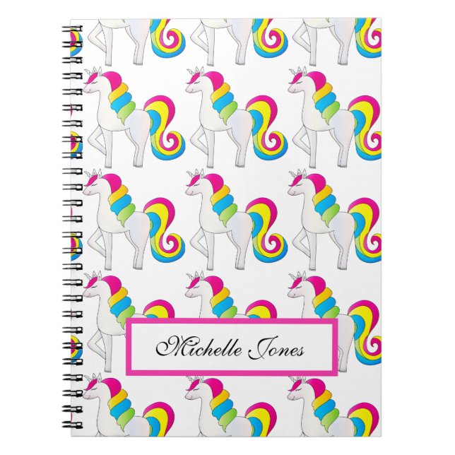 Add Your Name Cute Colourful Unicorns Homeschool Notebook (Front)