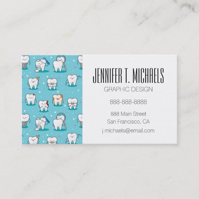 Add Your Name | Cute Dental Pattern Business Card (Front)