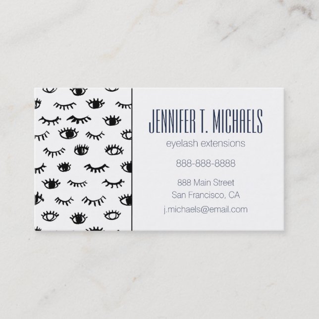 Add Your Name | Cute Doodle Eyelash Pattern Business Card (Front)