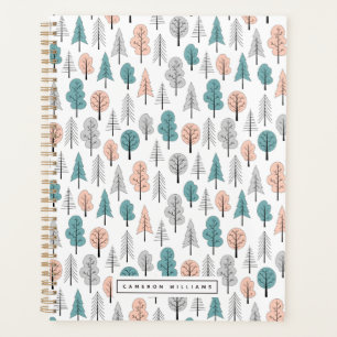 Add Your Name Cute Doodle Forest Pattern Planner