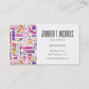 Add Your Name   Cute Doodle Manicure Pattern Business Card