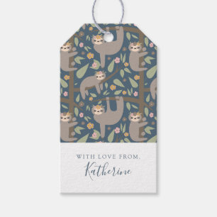 Add Your Name Cute Floral Sloth Pattern Gift Tags