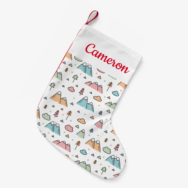 Add Your Name | Cute Hand Drawn Mountain Scene Small Christmas Stocking (Front (Hanging))
