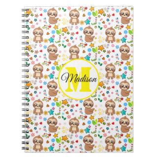 Add Your Name | Cute Hearts Stars Sloth Pattern Notebook