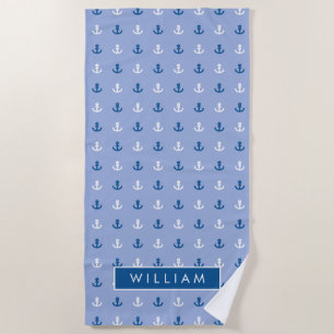 Add Your Name Cute Little Anchor Pattern Beach Towel