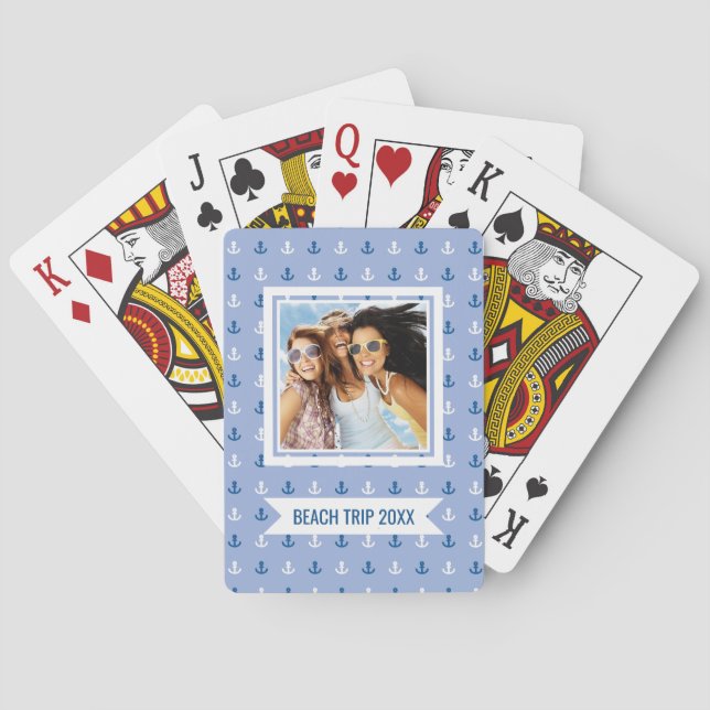 Add Your Name | Cute Little Anchor Pattern Playing Cards (Back)