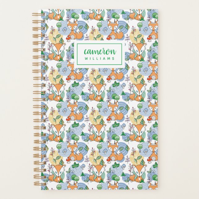 Add Your Name | Cute Little Fox Pattern Planner (Front)
