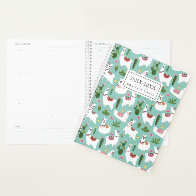 Add Your Name | Cute Llamas On Teal Pattern Planner (Display)