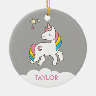 Add Your Name Cute Magical Unicorn Personalised Ceramic Tree Decoration
