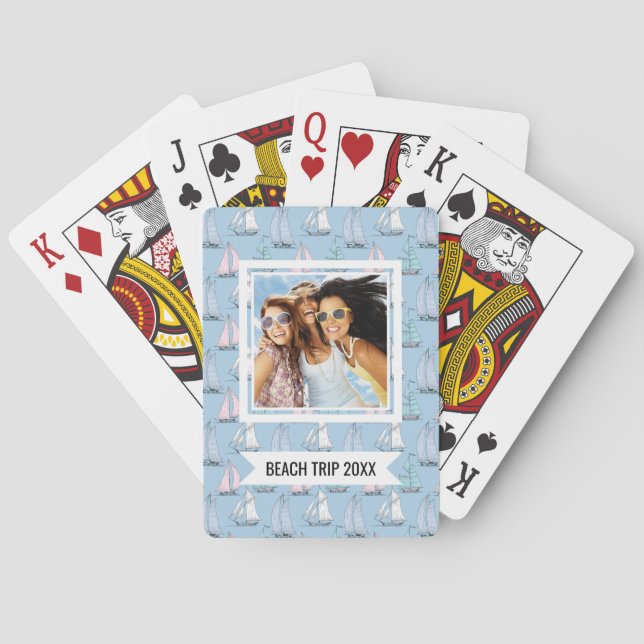 Add Your Name | Cute Sailboat Pattern | Monogram Playing Cards (Back)