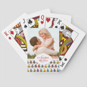 Add Your Name   Cute Sailboat Pattern Playing Cards