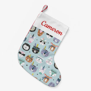 Add Your Name   Cute Tribal Face Pattern Small Christmas Stocking