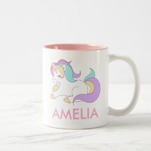 Add Your Name Cute Unicorn Personalized Two-Tone Coffee Mug