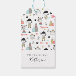 Add Your Name   Cute Woodland Animals & Indian Boy Gift Tags