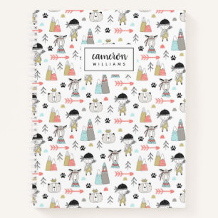 Add Your Name   Cute Woodland Animals & Indian Boy Notebook